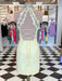 Short Backless Yellow Lace Prom Dresses, Short Yellow Backless Lace Formal Homecoming Dresses