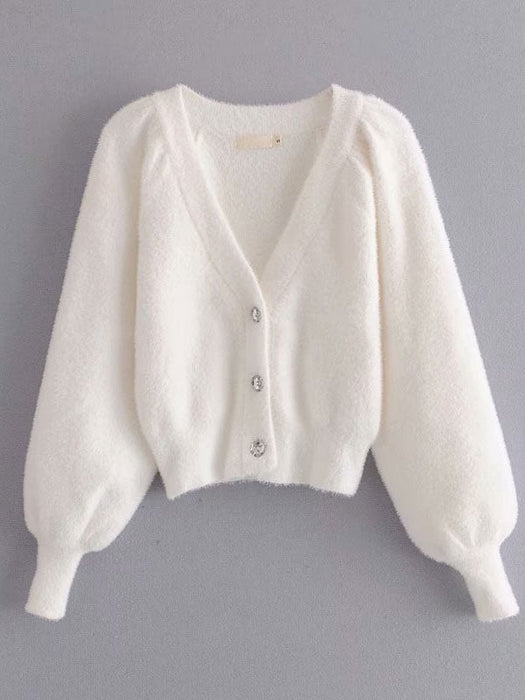 Short Faux Fur Coats For Women White Long Sleeves Stretch Front Button Overcoat