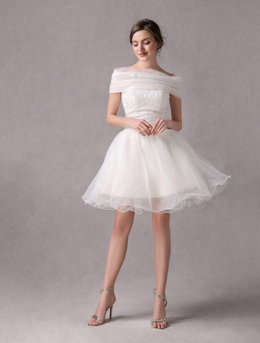 Short IvoryStrapless A-line Beading Wedding Dress For Bride misshow