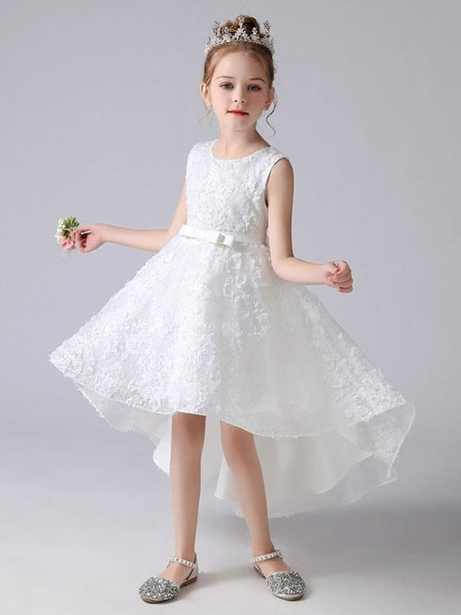 White Flower Girl Dresses Jewel Neck Sleeveless Short Princess Dress Bows Kids Social Party Dresses