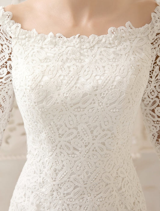 Short Simple Wedding dresses 2021 lace long sleeve slit Ivory Knee Length bridal reception dress misshow