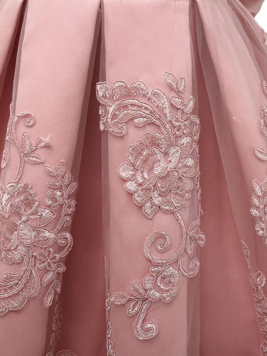 Flower Girl Dresses Jewel Neck Lace Short Sleeves Knee-Length Kids Social Party Princess Dresses