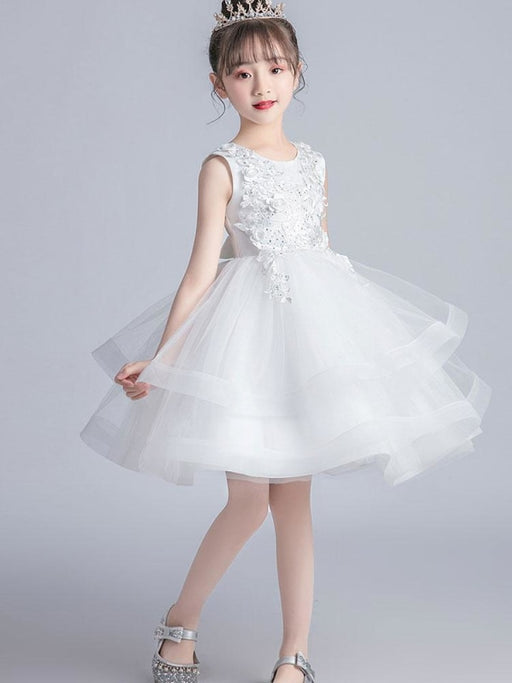 Flower Girl Dresses White Jewel Neck Short Sleeves Embroidered Kids Party Dresses