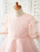 Flower Girl Dresses Jewel Neck Short Sleeves Kids Pink Social Party Dresses