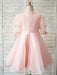 Flower Girl Dresses Jewel Neck Short Sleeves Kids Pink Social Party Dresses