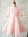 Flower Girl Dresses Jewel Neck Short Sleeves Kids Pink Social Party Dresses