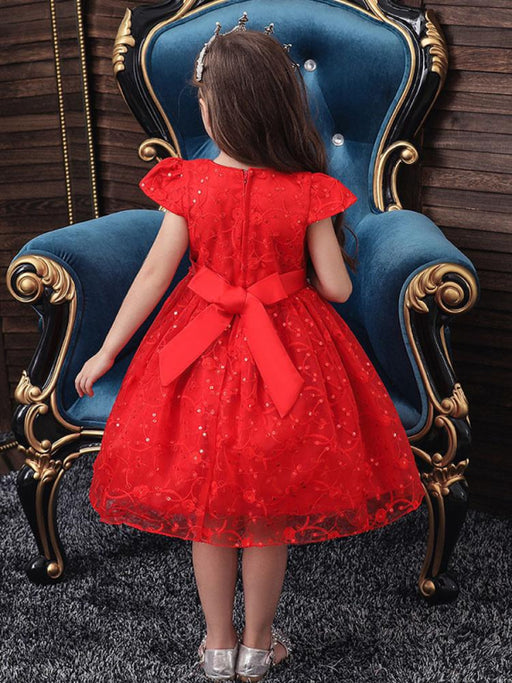 Flower Girl Dresses Jewel Neck Polyester Cotton Short Sleeves Knee Length Princess Silhouette Flowers Kids Social Party Dresses