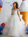 Flower Girl Dresses Jewel Neck Short Sleeves Tiered Kids Pageant Dresses