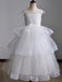 Flower Girl Dresses Jewel Neck Short Sleeves Tiered Kids Pageant Dresses