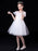 White Flower Girl Dresses Illusion Neckline Short Sleeves Tulle Princess Dress Flowers Beaded Embellishment Kids Party Dresses