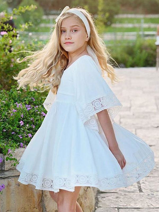 Short Sleeves White Flower Girl Dresses Short A-Line Kids Social