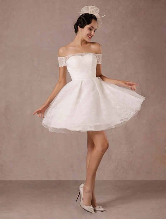 Short Wedding Dress Lace Off The Shoulder Mini A-line Vintage Bridal Dress