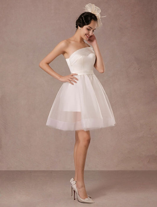 Short Wedding Dress Organza One-shoulder A-line Backless Satin Mini Summer Wedding Dresses 2021