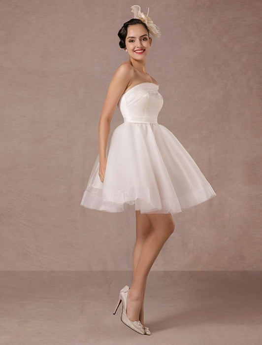 Short Wedding Dress Organza One-shoulder A-line Backless Satin Mini Summer Wedding Dresses 2021