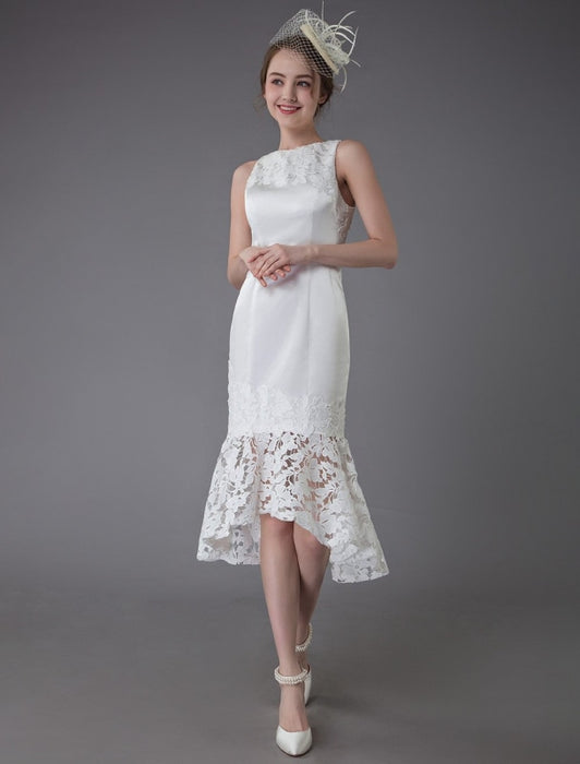Short Wedding Dress Vintage Jewel Sleeveless Sheath Bridal Dress