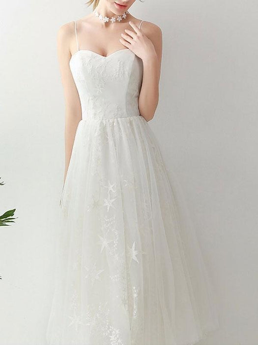 Short Wedding Dress2021 A Line Sweetheart Neck Sleeveless Tea Length Natural Waist Tulle Bridal Dresses