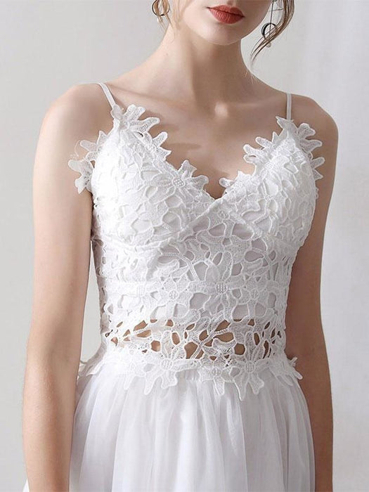 Short Wedding Dresses V Neck Sleeveless A Line Natural Tea Length Waist Organza Bridal Dresses