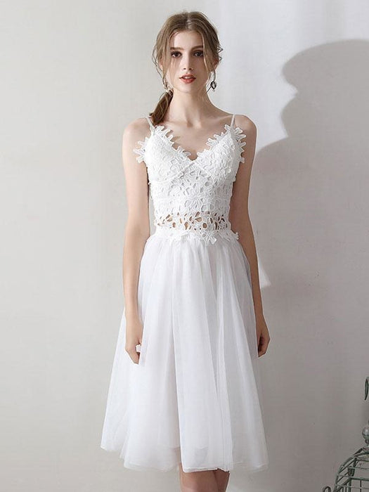 Short Wedding Dresses V Neck Sleeveless A Line Natural Tea Length Waist Organza Bridal Dresses