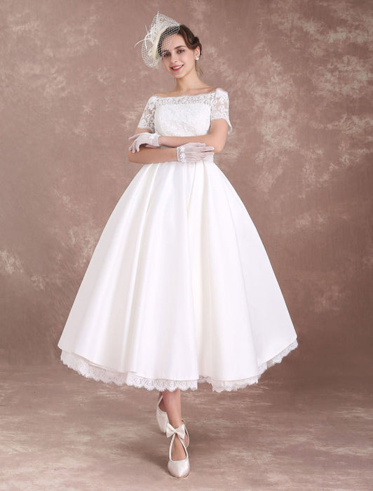 Vintage Ivory Short Wedding Dresses Short Sleeve On Sale-Bridelily Vintage Ivory Short Wedding Dresses Short Sleeve On Sale-Bridelily