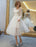 Short Wedding Dresses White Lace Long Sleeve Illusion Tea Length Bridal Dress