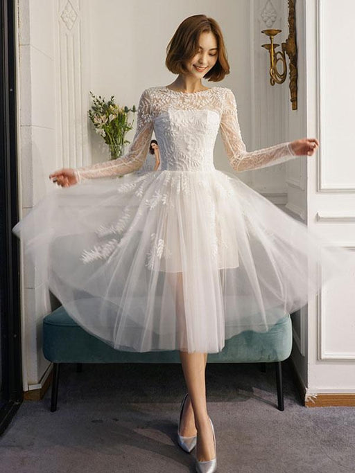 white lace long sleeve dress short Freja Long Sleeve Cowl Neck Lace Mini Dress White Great for any cup size Short Wedding Dresses White Lace