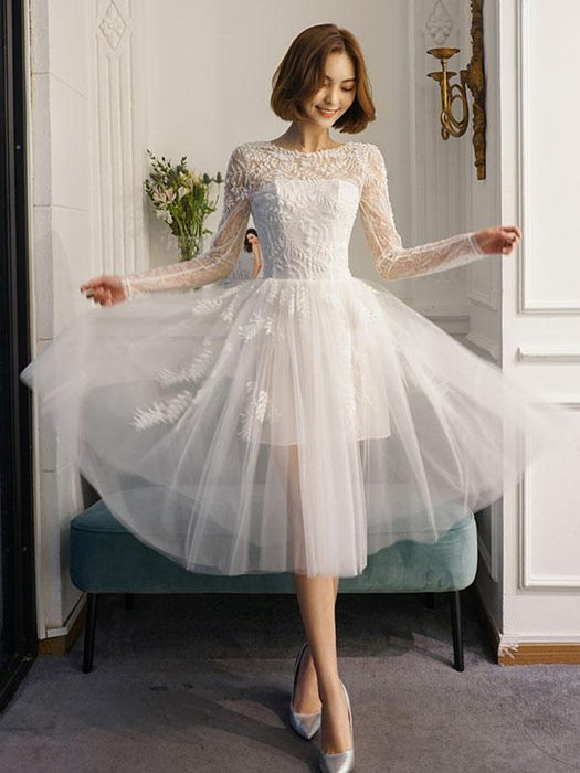 Short Wedding Dresses White Lace Long Sleeve-Bridelily Short Wedding Dresses White Lace Long Sleeve-Bridelily