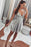 Silver Gray Spaghetti Strap V Neck Lace Homecoming Mini Graduation Dresses - Prom Dresses
