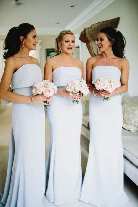 Silver Gray Strapless Cheap Long Bridesmaid Dress - Bridesmaid Dresses