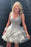 Silver Gray V Neck Sleeveless Tulle Homecoming Mini Tiered Prom Dress with Appliques - Prom Dresses