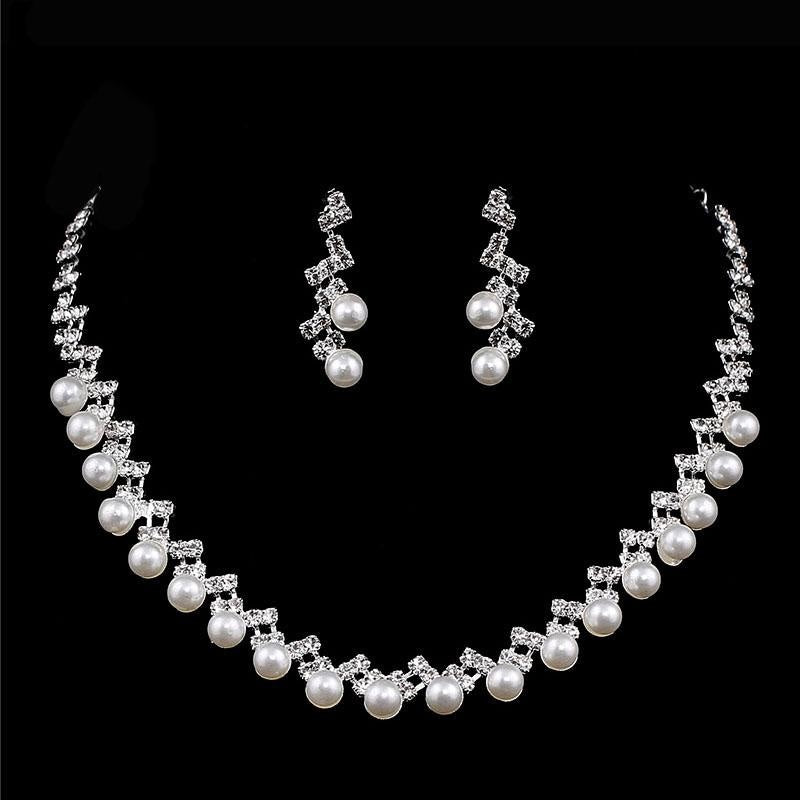 Silver Handmade Pearl Crystal Jewelry Sets | Bridelily - pearl design - jewelry sets