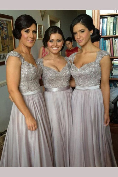 Silver Hot V-neck Chiffon Lace Appliques Bridesmaid Dress - Bridesmaid Dresses