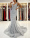 Silver Lace Mermaid Evening Dress with Long Sleeveless - Prom Dresses