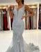 Silver Lace Mermaid Evening Dress with Long Sleeveless - Prom Dresses