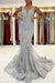 Silver Lace Mermaid Evening Dress with Long Sleeveless - Prom Dresses