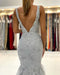 Silver Lace Mermaid Evening Dress with Long Sleeveless - Prom Dresses