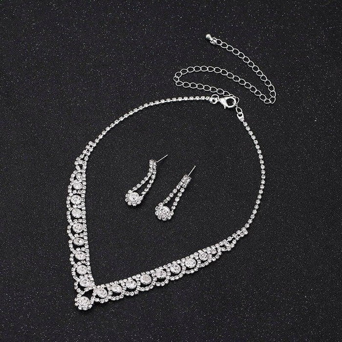 Silver Plated Crystal Necklace Earrings Bracelet Jewelry Set | Bridelily - jewelry sets