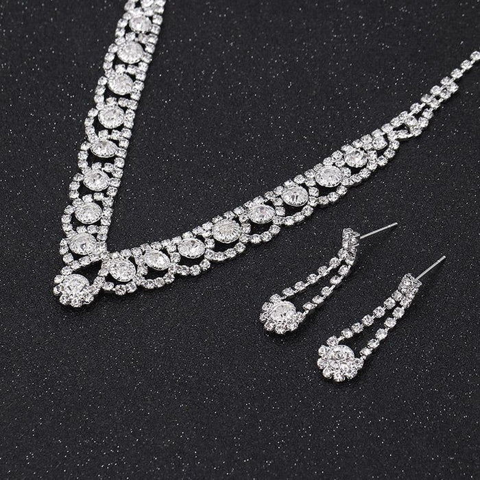 Silver Plated Crystal Necklace Earrings Bracelet Jewelry Set | Bridelily - jewelry sets