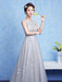 Silver Prom Dress Tulle Backless Party Dress Lace Applique A Line Occasion Dress With Train
