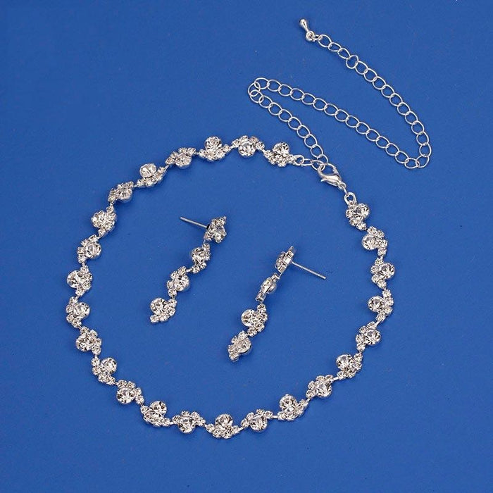 Silver Rhinestone Necklace Earrings Jewelry Sets | Bridelily - jewelry sets