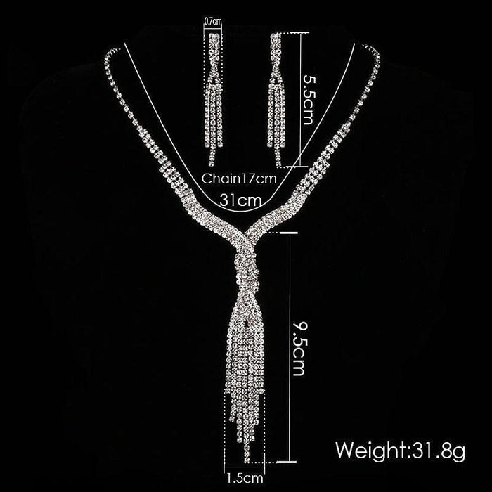 Silver Rhinestone Tassels Bridal Jewelry Sets | Bridelily - jewelry sets