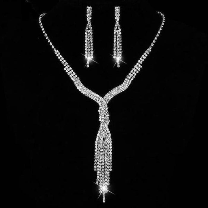 Silver Rhinestone Tassels Bridal Jewelry Sets | Bridelily - jewelry sets