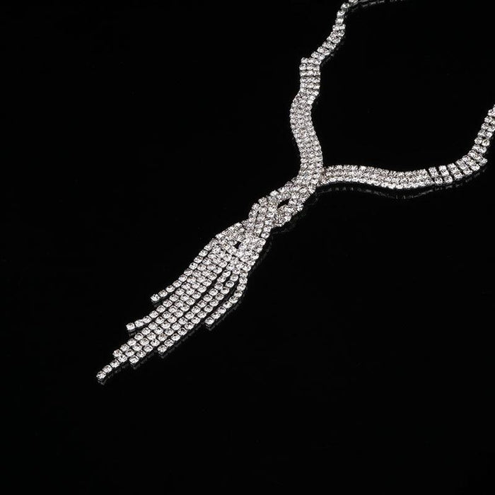Silver Rhinestone Tassels Bridal Jewelry Sets | Bridelily - jewelry sets