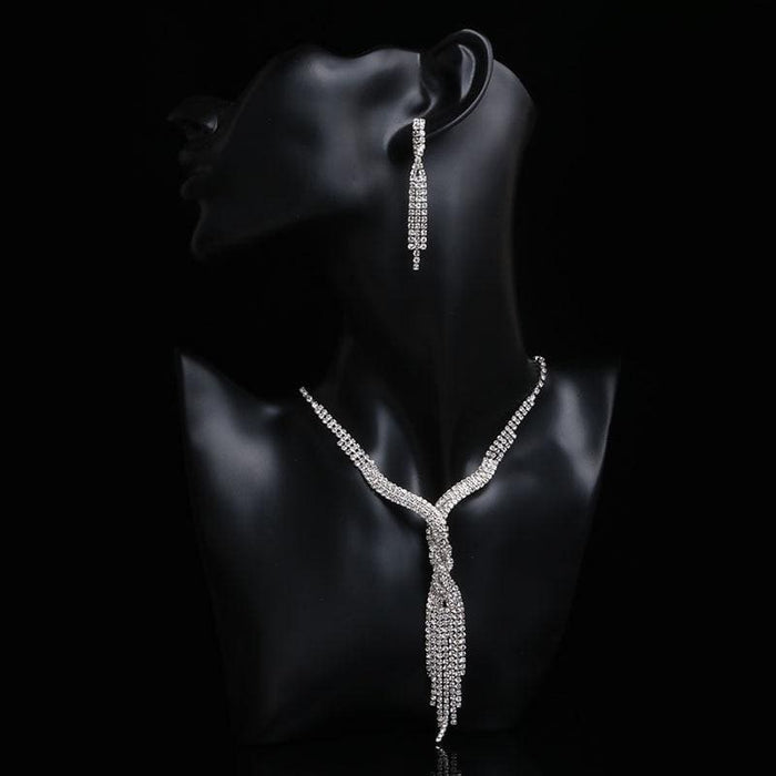 Silver Rhinestone Tassels Bridal Jewelry Sets | Bridelily - jewelry sets