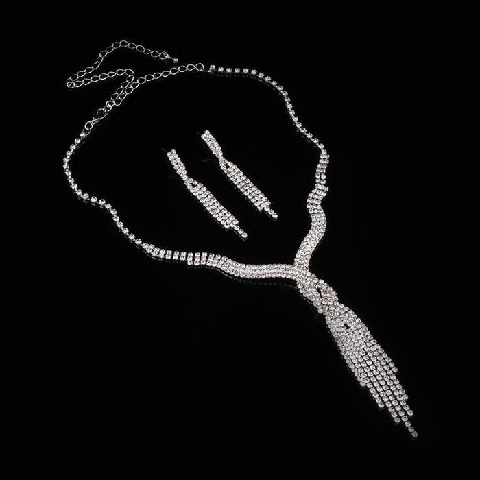 Silver Rhinestone Tassels Bridal Jewelry Sets | Bridelily - jewelry sets