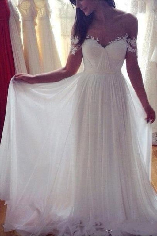 Simple A-Line Appliques Ivory Chiffon Beach Wedding Dress - Wedding Dresses