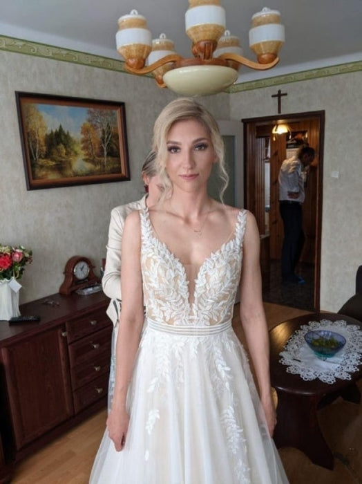 Simple A-line Backless Lace Wedding Dresses Bridal Dress - Prom Dresses