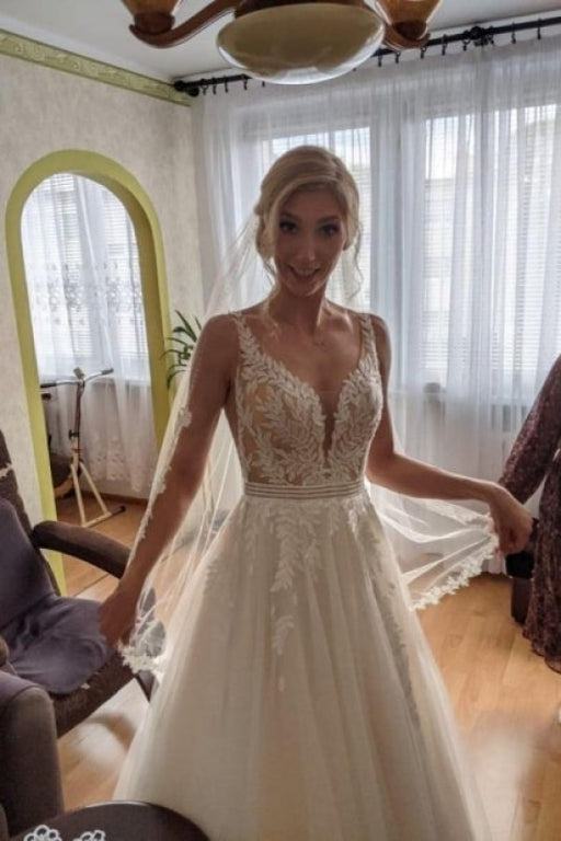 Simple A-line Backless Lace Wedding Dresses Bridal Dress - Prom Dresses