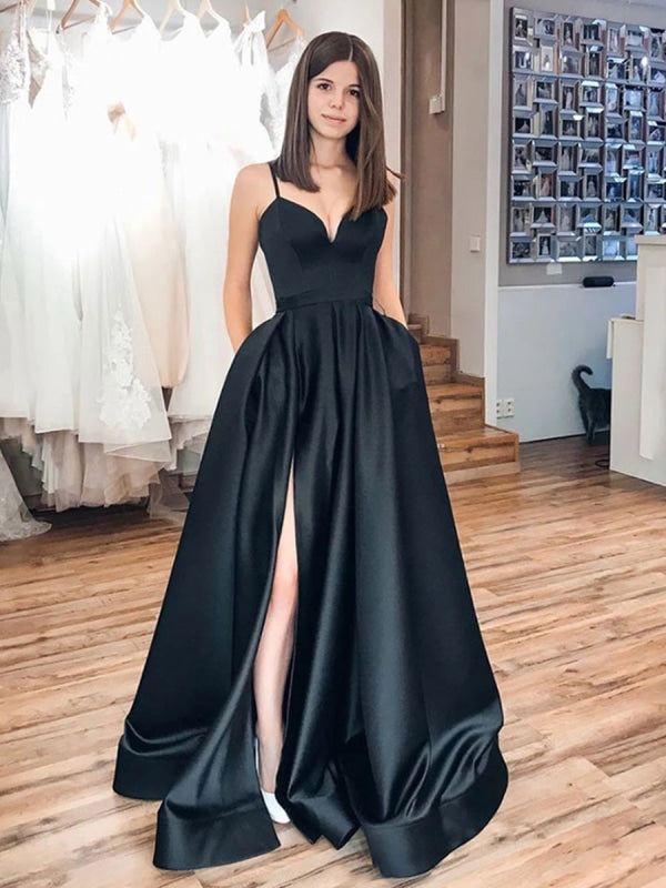 Simple Black A-line Prom Dress,Black Senior Prom Gown Y6129
