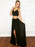 Simple A Line Two Piece V Neck tti Straps Lace Chiffon Black Long Prom Dresses with Slit, Two Pieces Black Formal Dresses, Evening Dresses