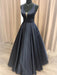 Simple A Line V Neck Black Long Prom Dresses, Black Formal Graduation Evening Dresses